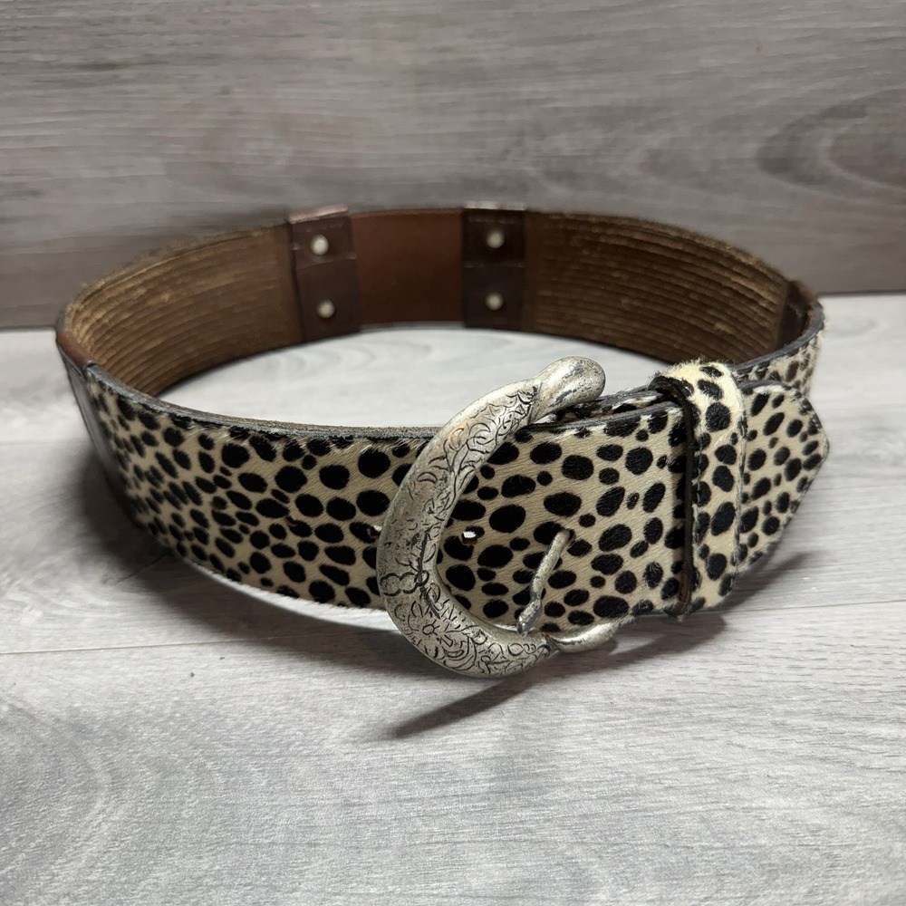 Doppia Italy Leopard Haircalf Leather Belt Western Buckle Sz 70/28